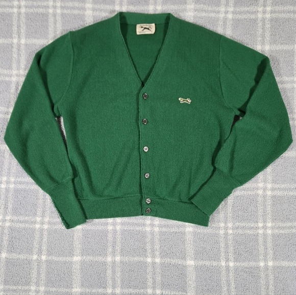 Vintage JCPenney The Fox Sweater Men's Green Cardigan Sweater Size Small - Picture 1 of 9